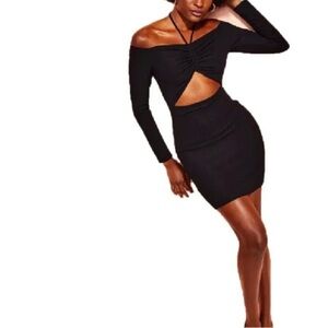 Royalty By Maluma Cutout Halter Knit Black Dress Sz Large